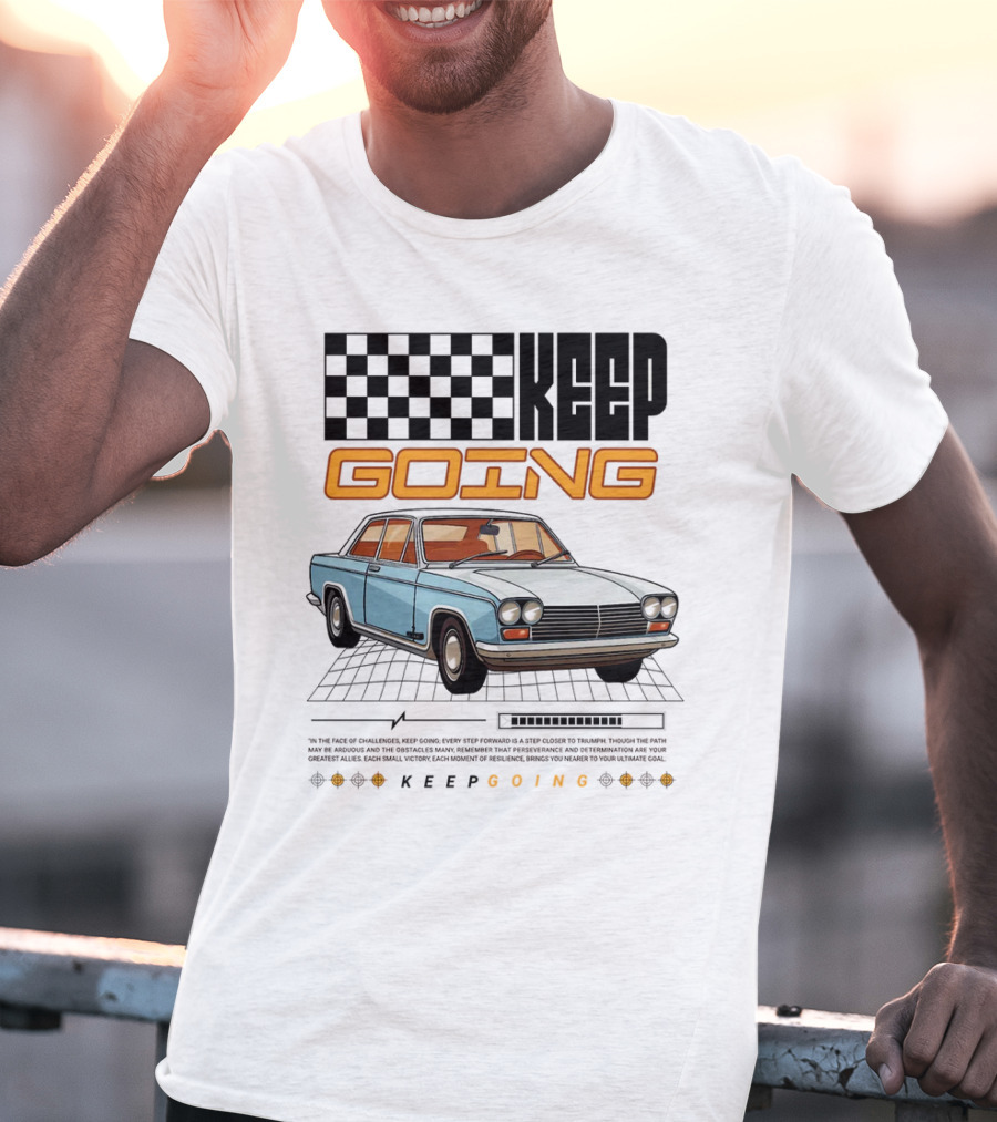 KEEP GOING Retro Car Classic Style Checkerboard Racing Elements T-Shirt