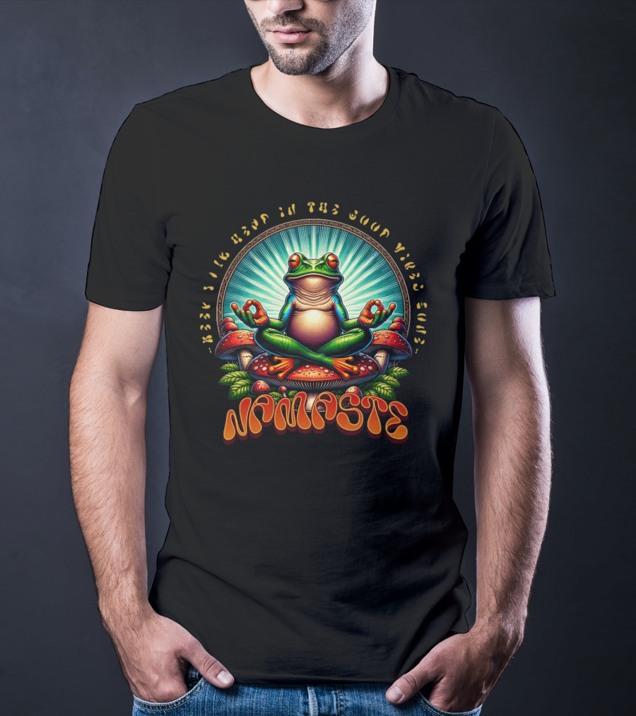 Namaste Frog Meditating On Mushrooms With Psychedelic Vibes T-Shirt