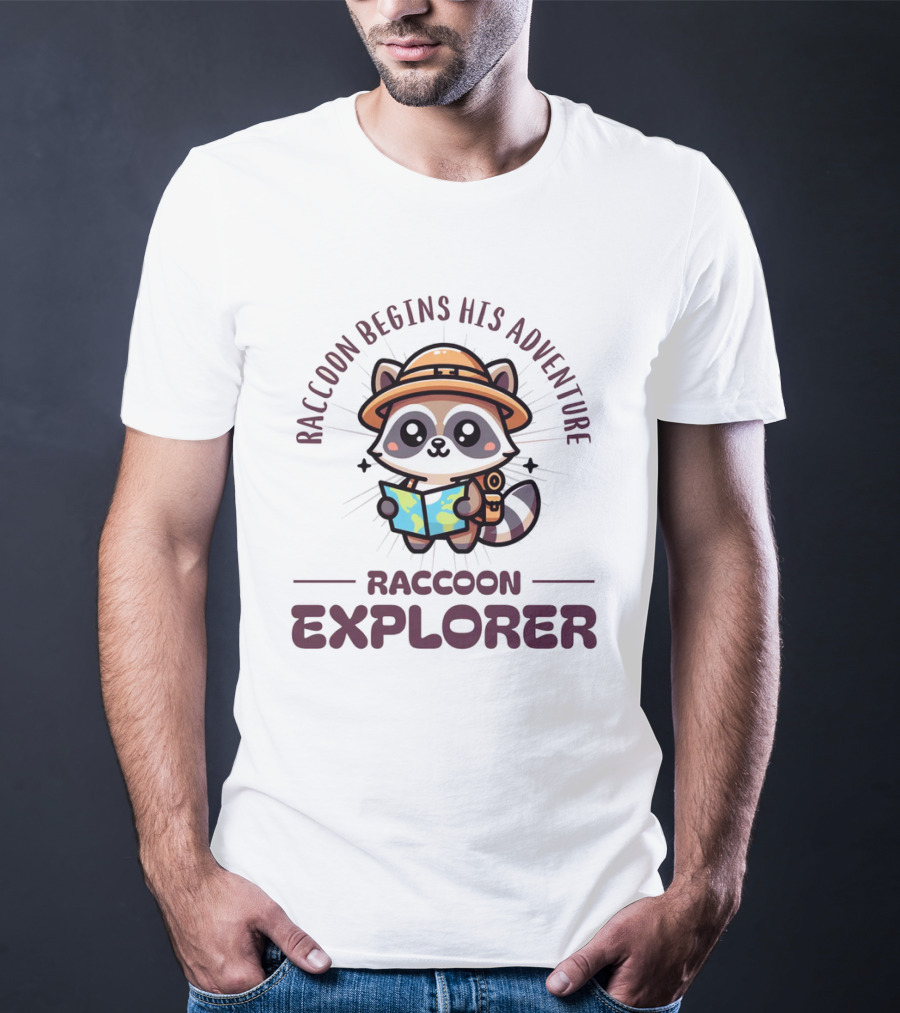 Raccoon Begins His Adventure Cute Explorer T-Shirt