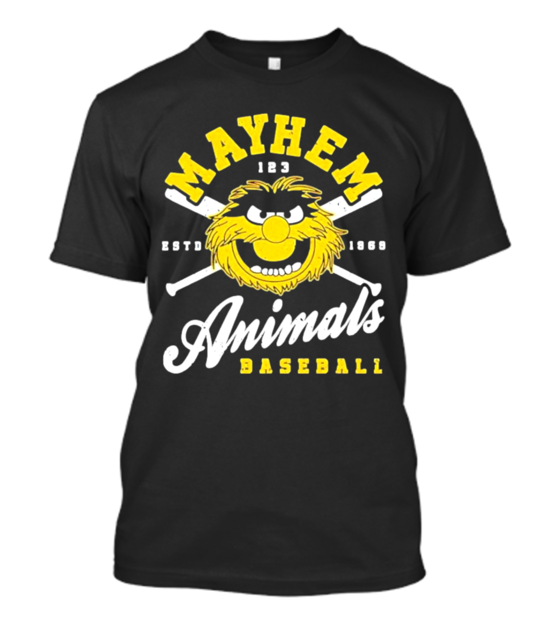 Mayhem 123 ESTD 1969 Animals Baseball T-Shirt