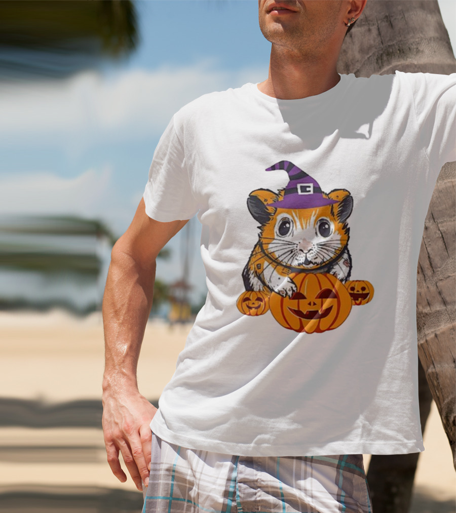 Halloween Guinea Pig With Witch Hat And Pumpkins T-Shirt