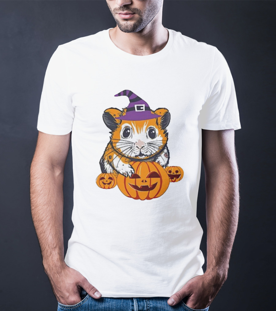 Halloween Guinea Pig With Witch Hat And Pumpkins T-Shirt