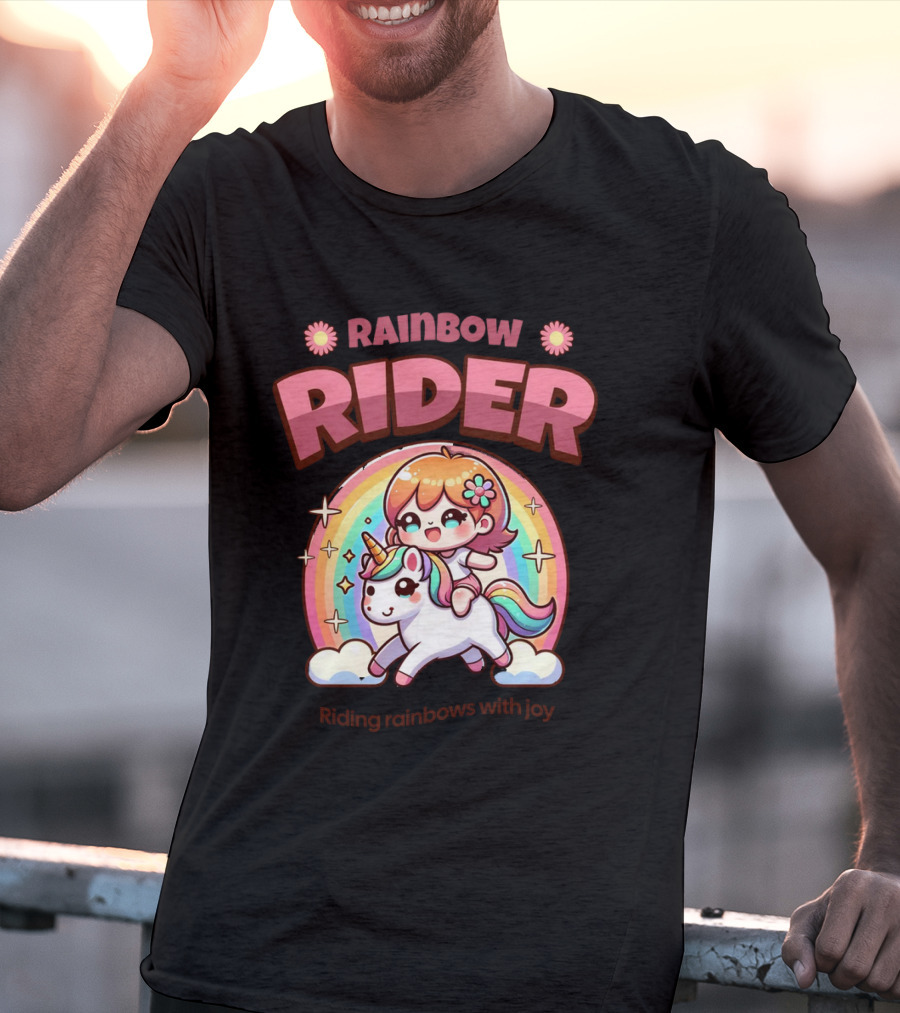 Rainbow Rider Riding Rainbows With Joy T-Shirt