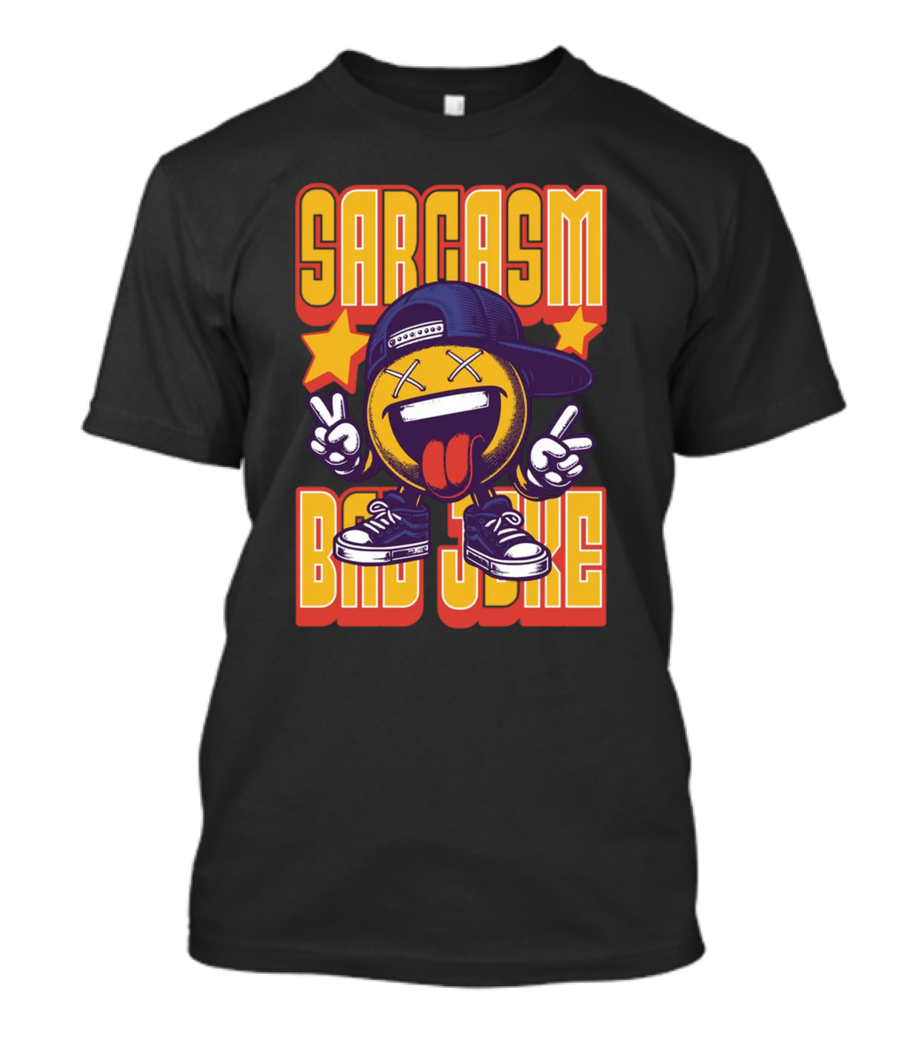 SARCASM BAD JOKE Emoji Character Laugh Peace Sign Cap Sneakers T-Shirt