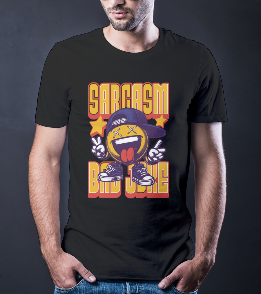 SARCASM BAD JOKE Emoji Character Laugh Peace Sign Cap Sneakers T-Shirt
