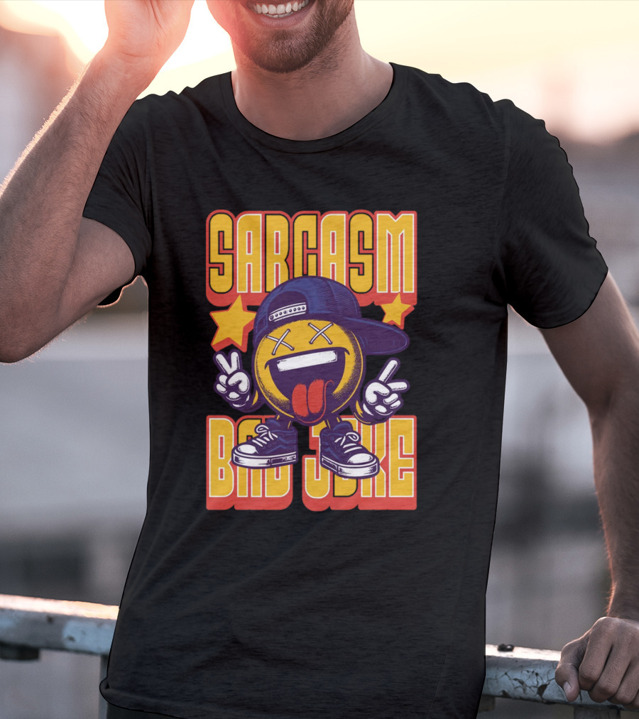 SARCASM BAD JOKE Emoji Character Laugh Peace Sign Cap Sneakers T-Shirt