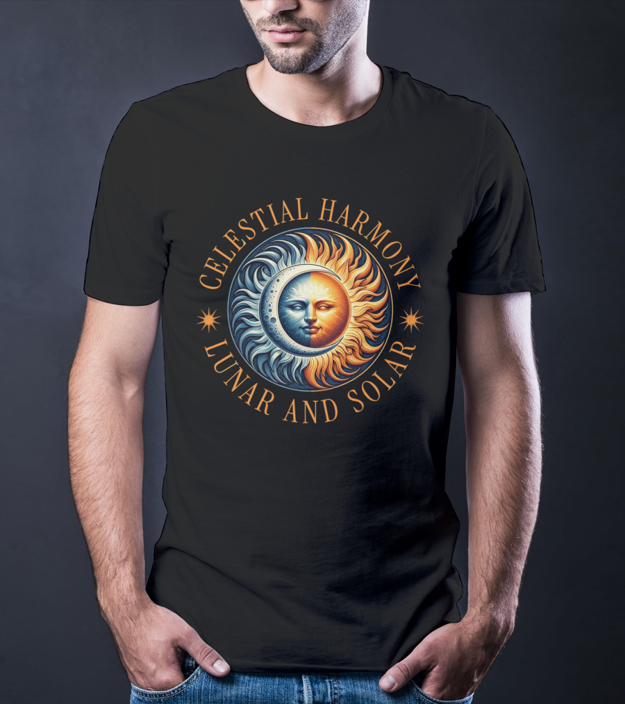 Celestial Harmony Lunar And Solar Duality Moon And Sun Symmetry T-Shirt
