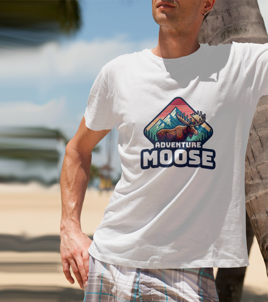 Adventure Moose Mountain Wilderness Retro Trekking T-Shirt