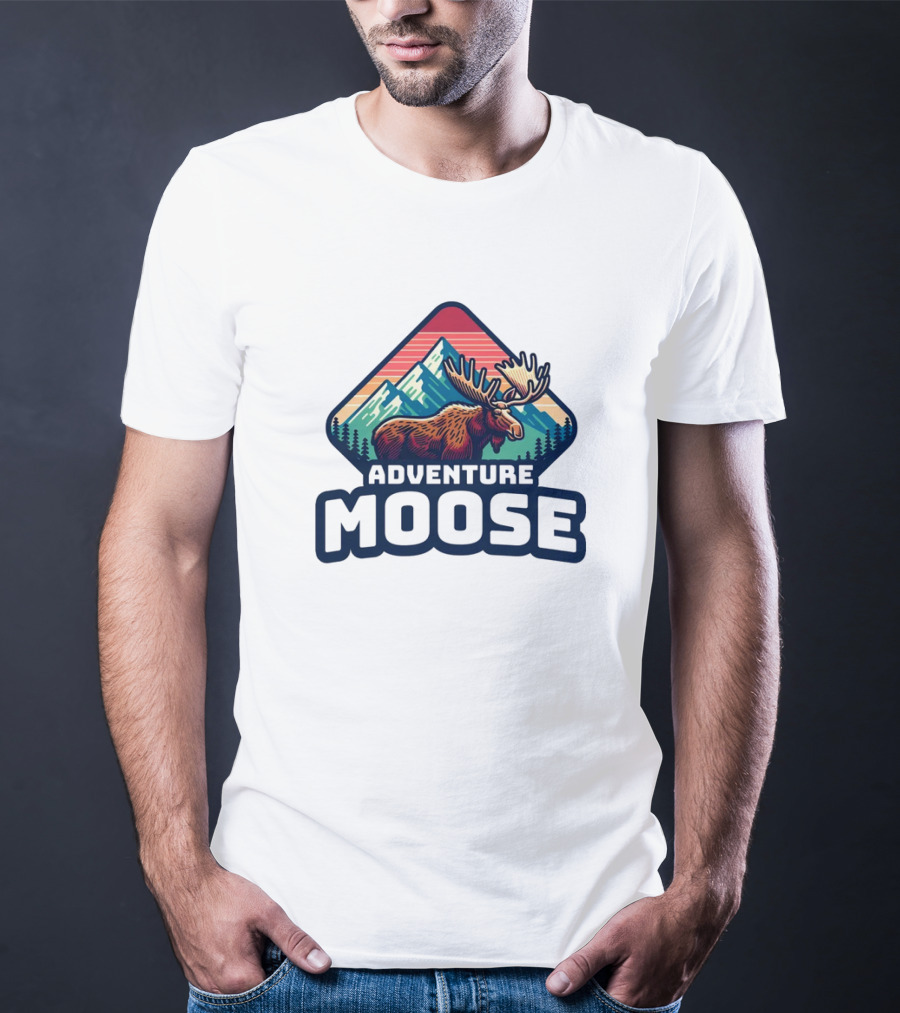 Adventure Moose Mountain Wilderness Retro Trekking T-Shirt