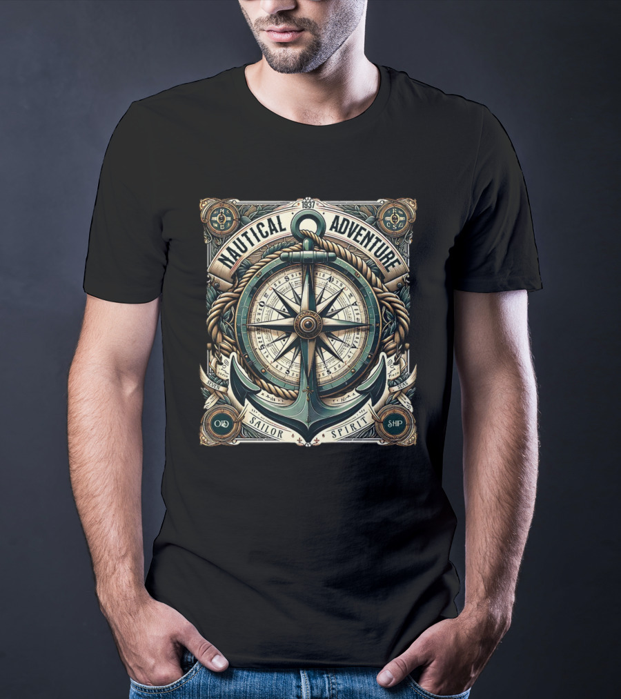 Nautical Adventure 1937 Old Sailor Spirit Ship Compass Anchor T-Shirt