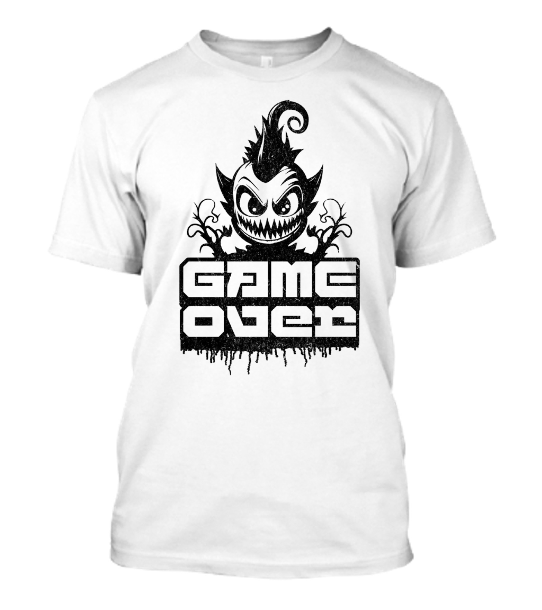 GAME OVER Creepy Monster Icon With Sharp Teeth And Spiky Hair T-Shirt