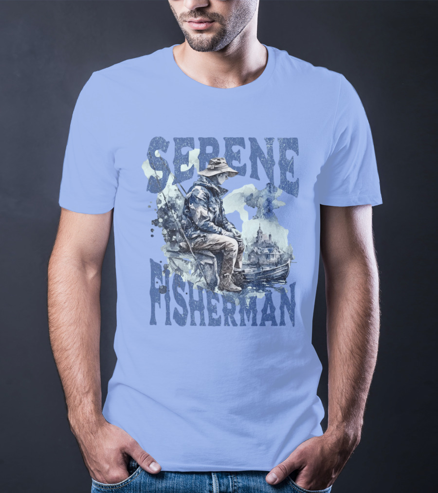 Serene Fisherman In Tranquil Lakeside Town With Boat And Reflection T-Shirt