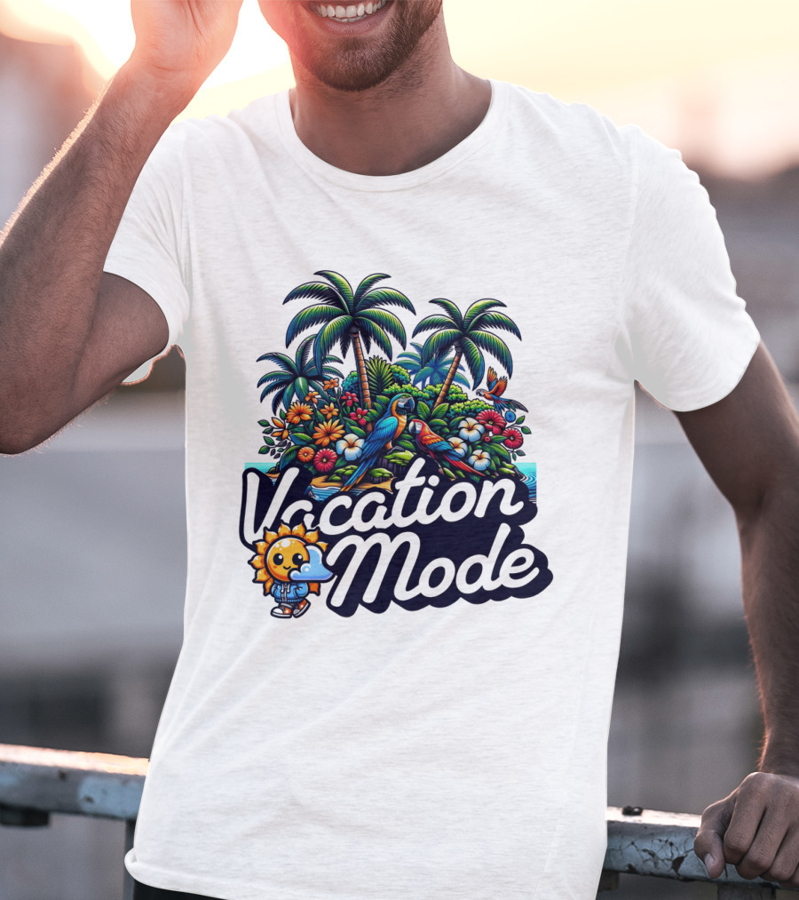 Vacation Mode Tropical Paradise Parrots And Palms T-Shirt