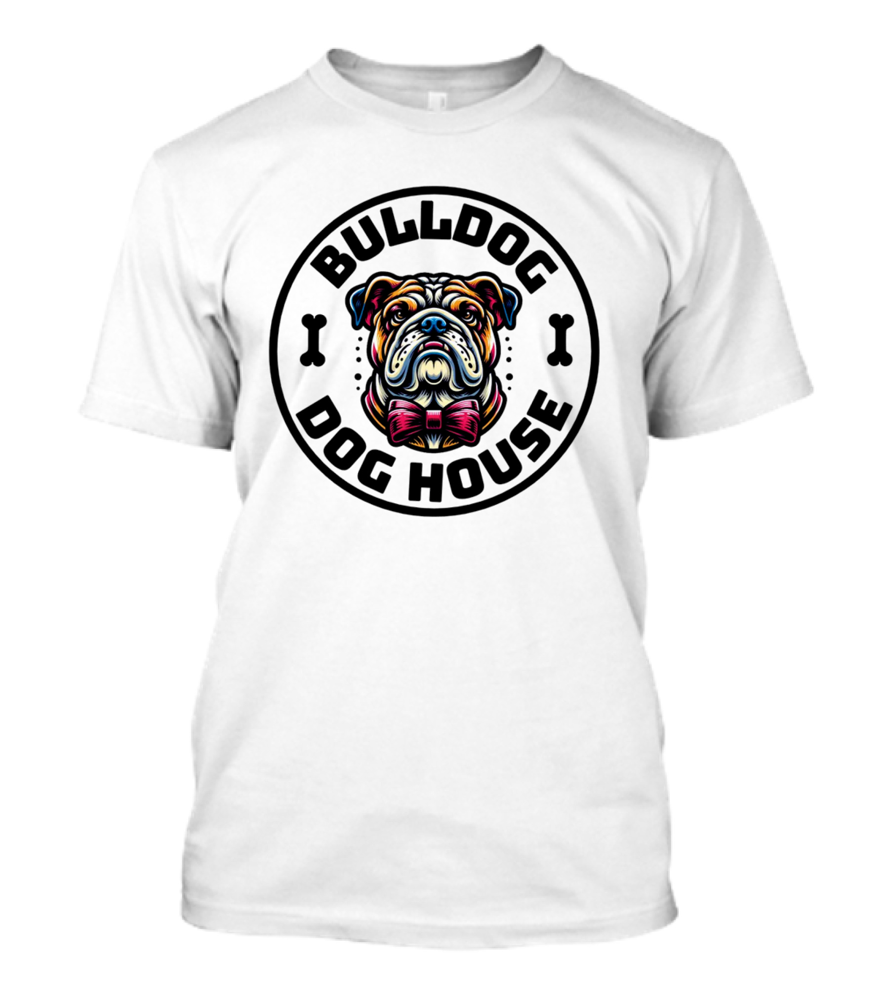 BULLDOG DOG HOUSE Bow Tie Dog Bone Circle T-Shirt