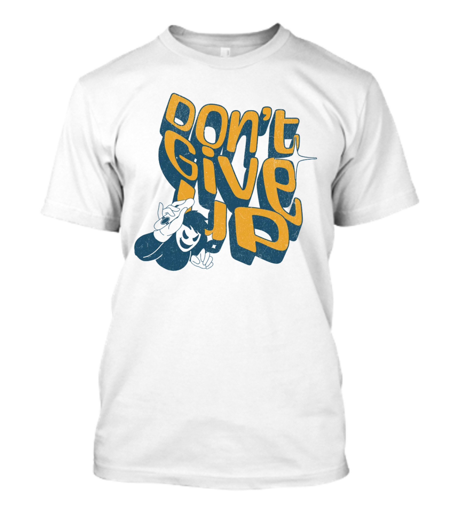DON'T GIVE UP Retro Cartoon Hand Gesture Text T-Shirt