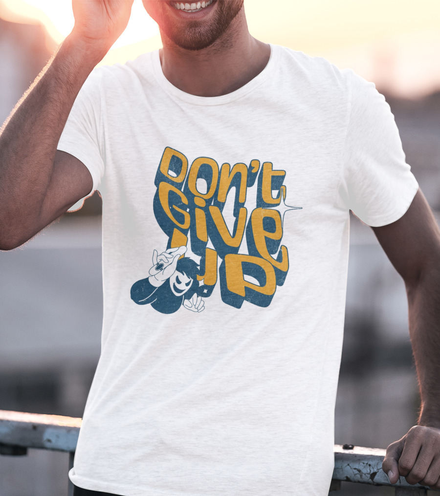 DON'T GIVE UP Retro Cartoon Hand Gesture Text T-Shirt