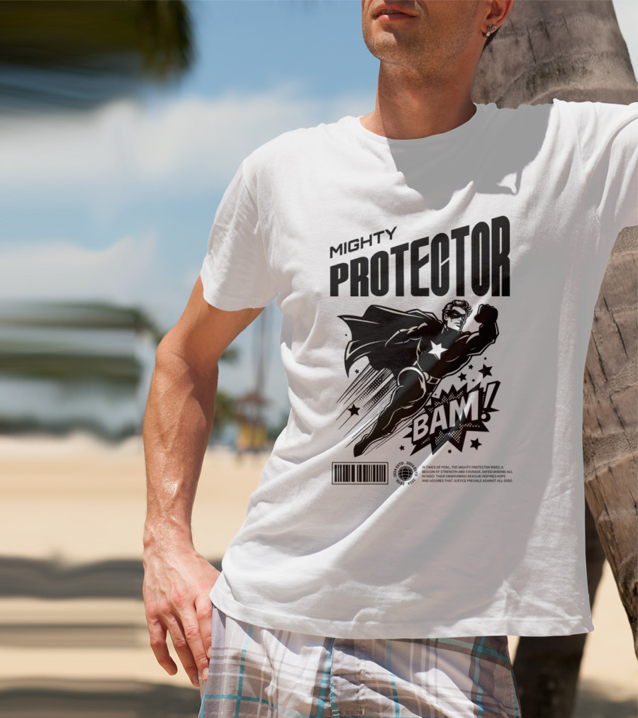 Mighty Protector BAAM Retro Comic Style Superhero T-Shirt