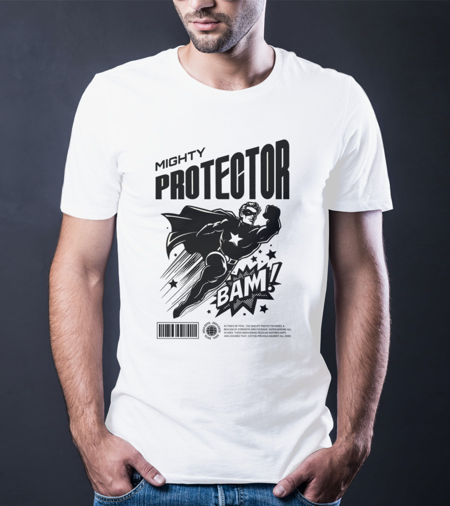 Mighty Protector BAAM Retro Comic Style Superhero T-Shirt
