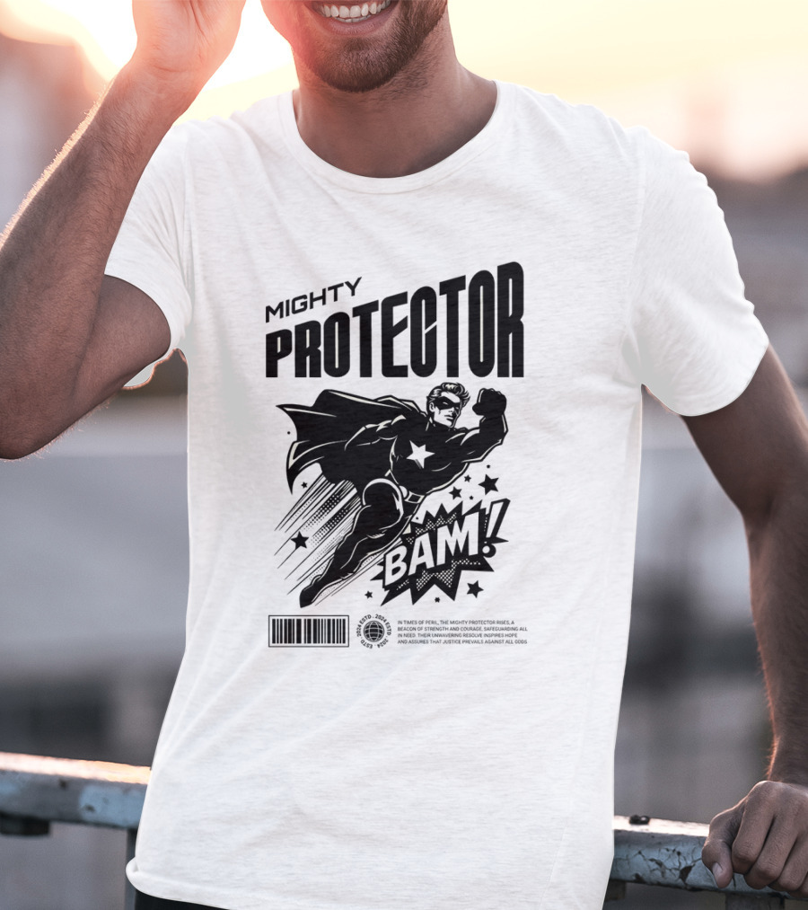 Mighty Protector BAAM Retro Comic Style Superhero T-Shirt