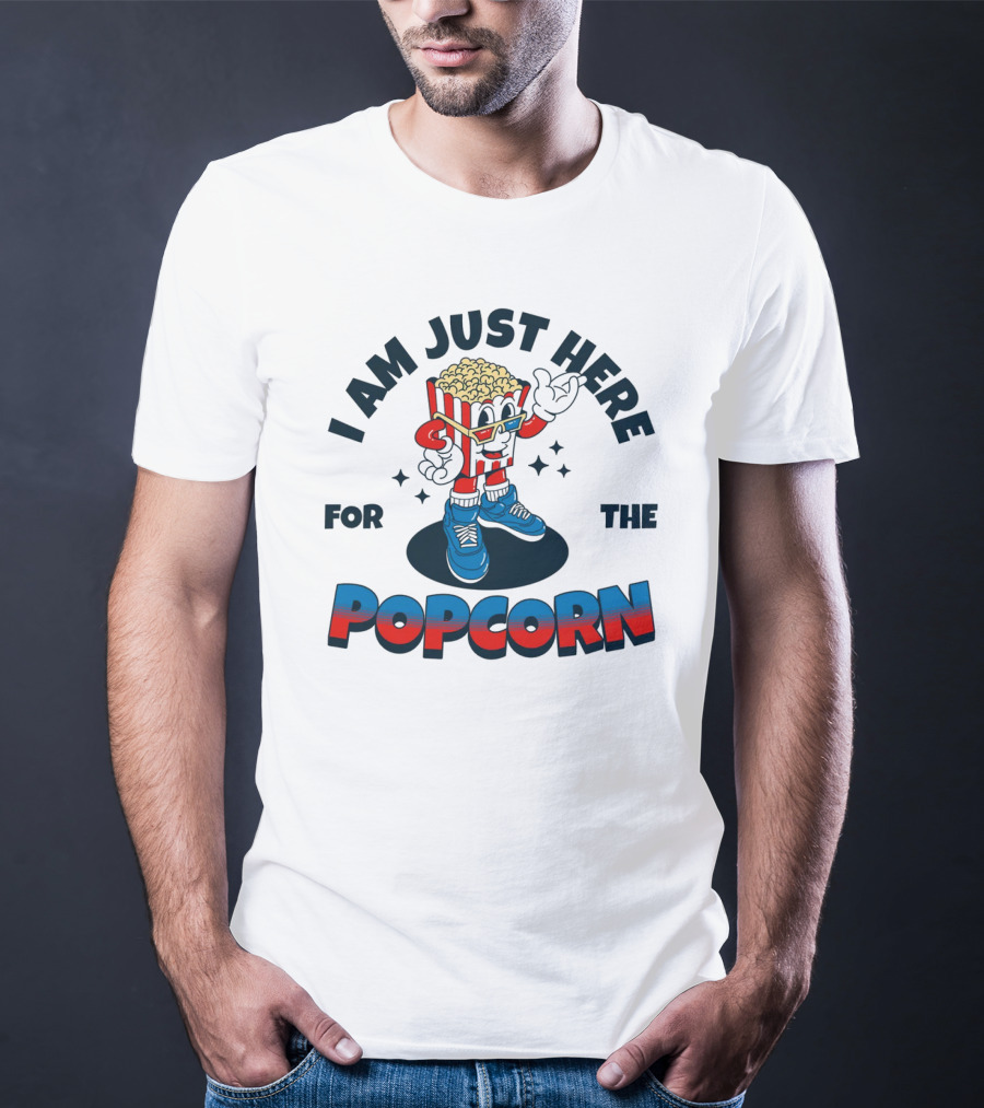 I Am Just Here For The Popcorn Retro Mascot T-Shirt