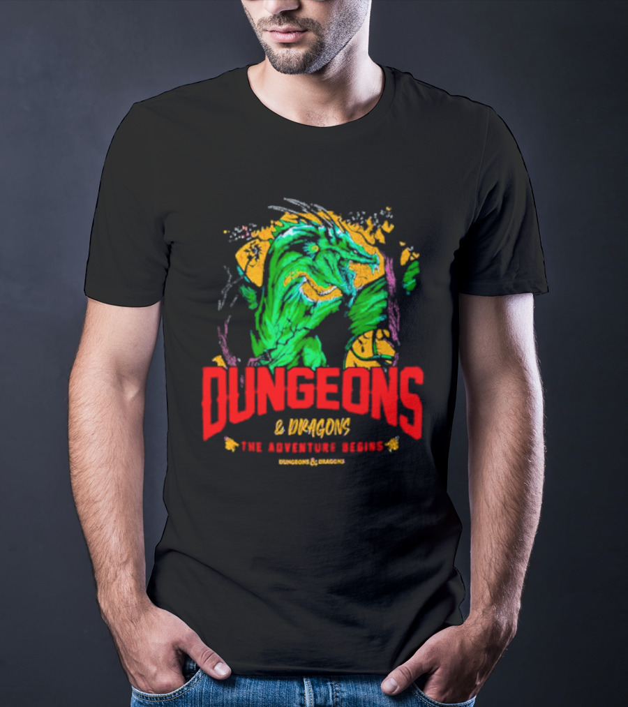 Dungeons And Dragons The Adventure Begins Green Dragon Fantasy T-Shirt