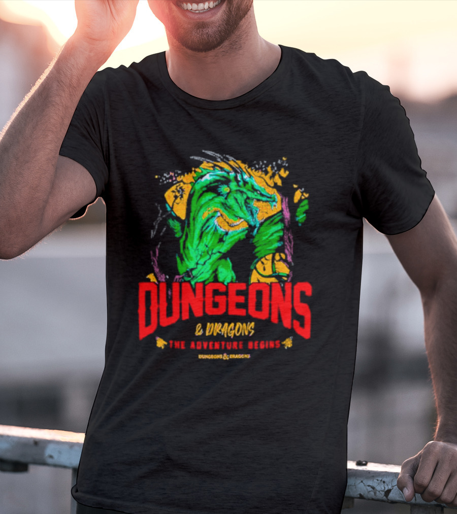 Dungeons And Dragons The Adventure Begins Green Dragon Fantasy T-Shirt