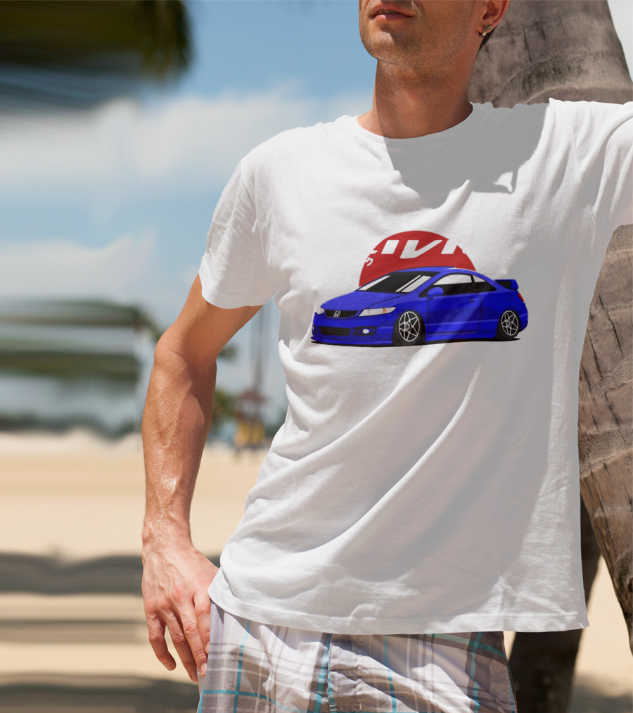 Civic SI JDM Cars Blue Honda With Japanese Characters T-Shirt