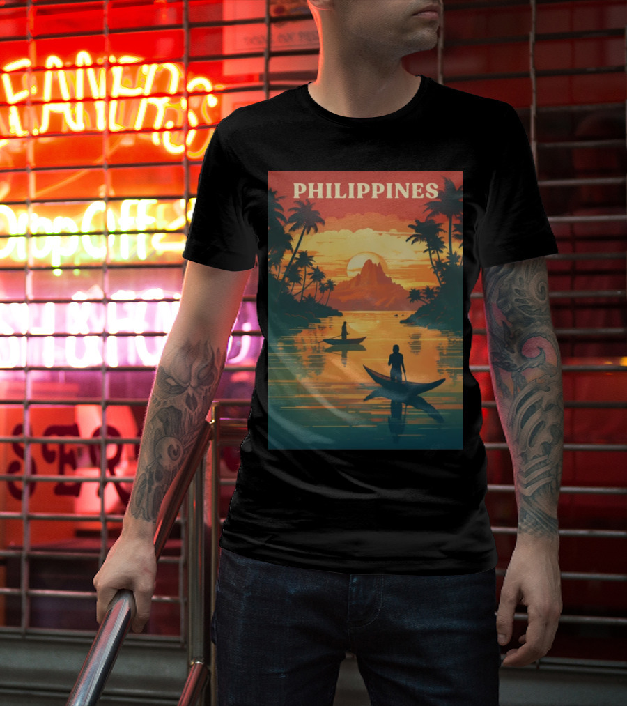 Philippines Sunset Canoe Adventure Tropical Paradise Scene T-Shirt