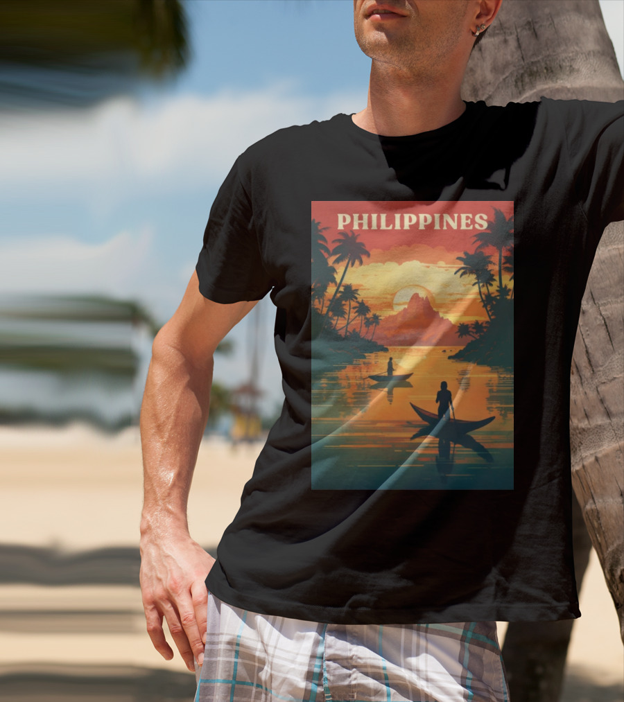 Philippines Sunset Canoe Adventure Tropical Paradise Scene T-Shirt
