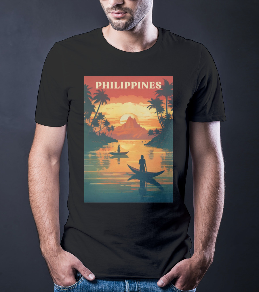 Philippines Sunset Canoe Adventure Tropical Paradise Scene T-Shirt