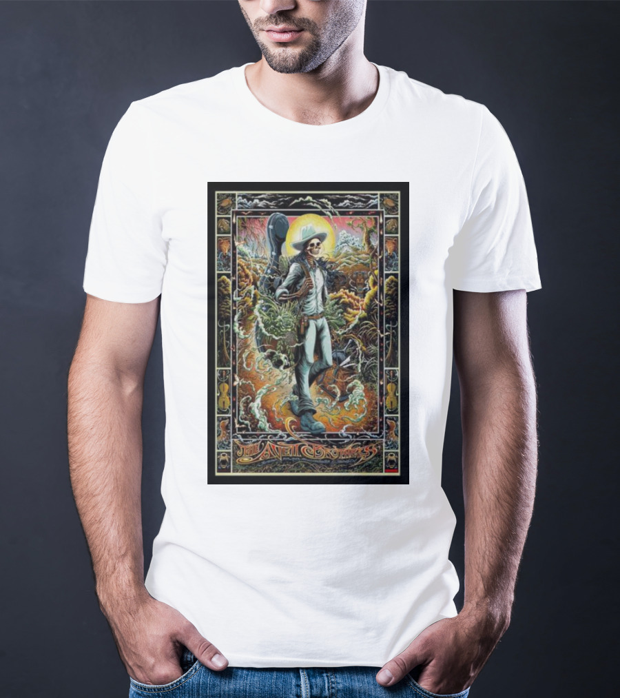 The Avett Brothers Skeleton Cowboy With Guitar And Sunburst Background Stanford T-Shirt
