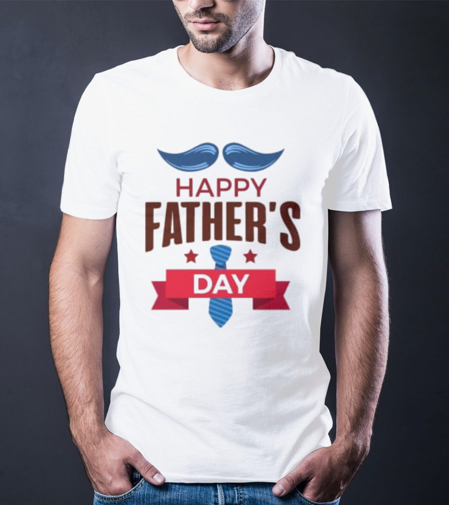 Happy Father's Day Blue Mustache And Tie T-Shirt