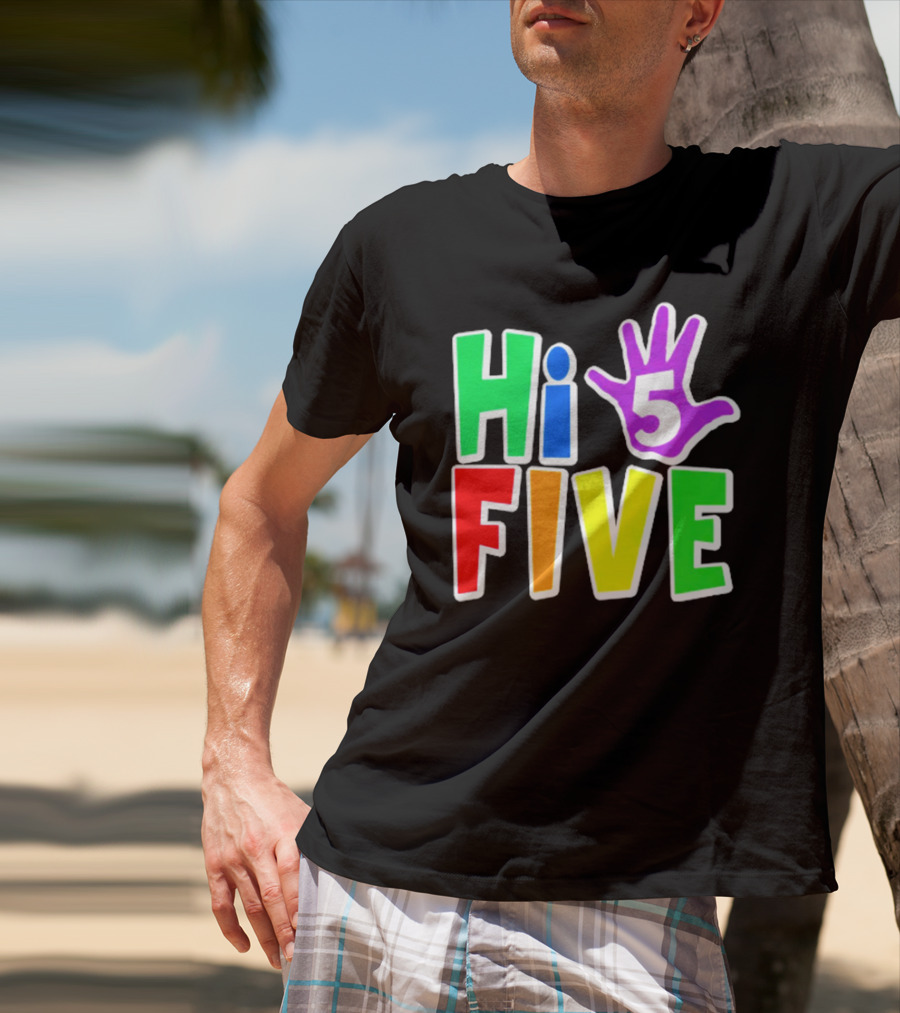 Hi Five Birthday Kids Boys And Girls Colorful Handprint T-Shirt
