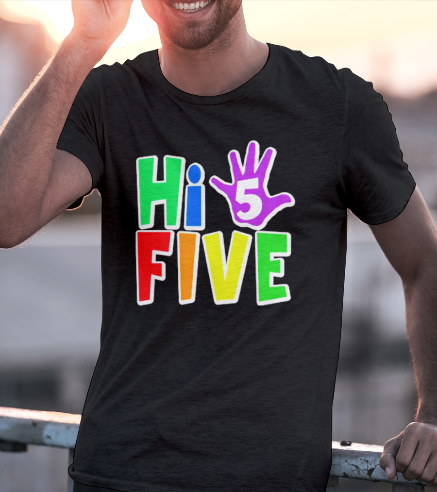 Hi Five Birthday Kids Boys And Girls Colorful Handprint T-Shirt
