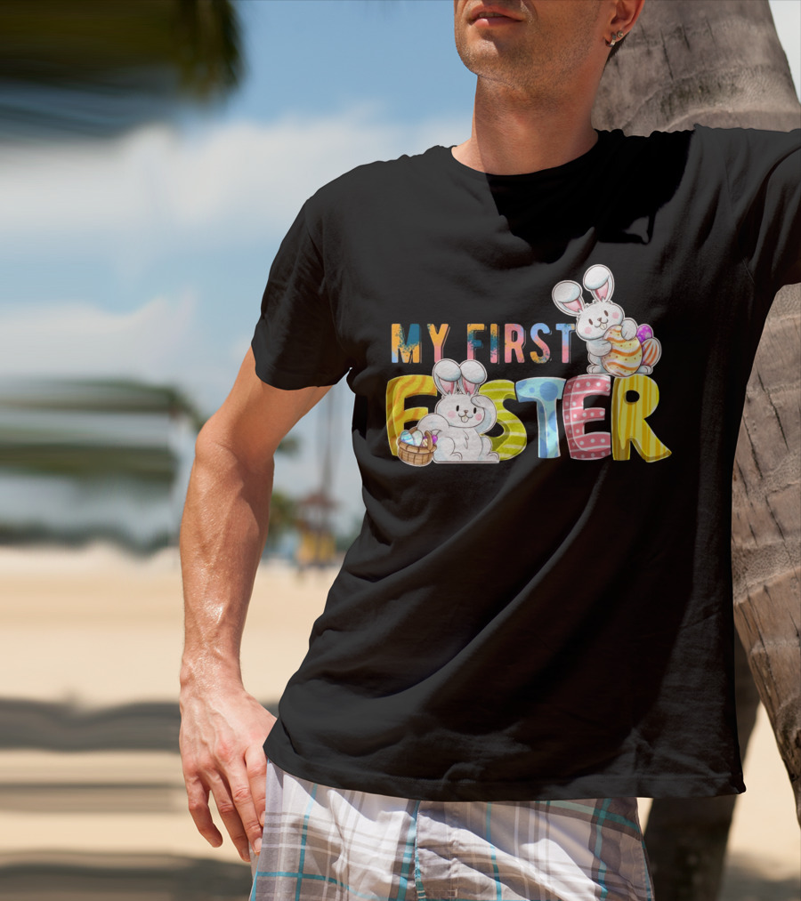 My First Easter Baby Boy Easter Bunny With Colorful Eggs And Bunnies T-Shirt