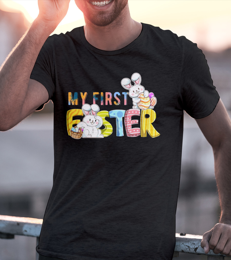 My First Easter Baby Boy Easter Bunny With Colorful Eggs And Bunnies T-Shirt