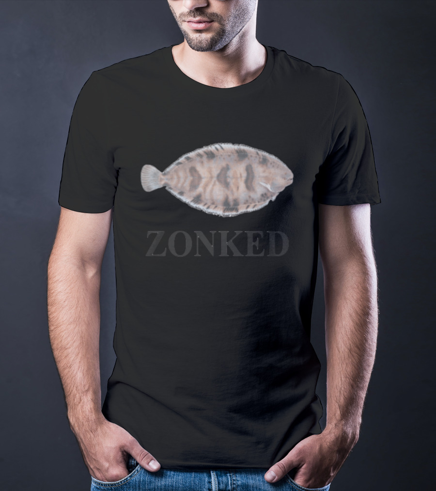Zonked Fish Flounder With Faded Text T-Shirt