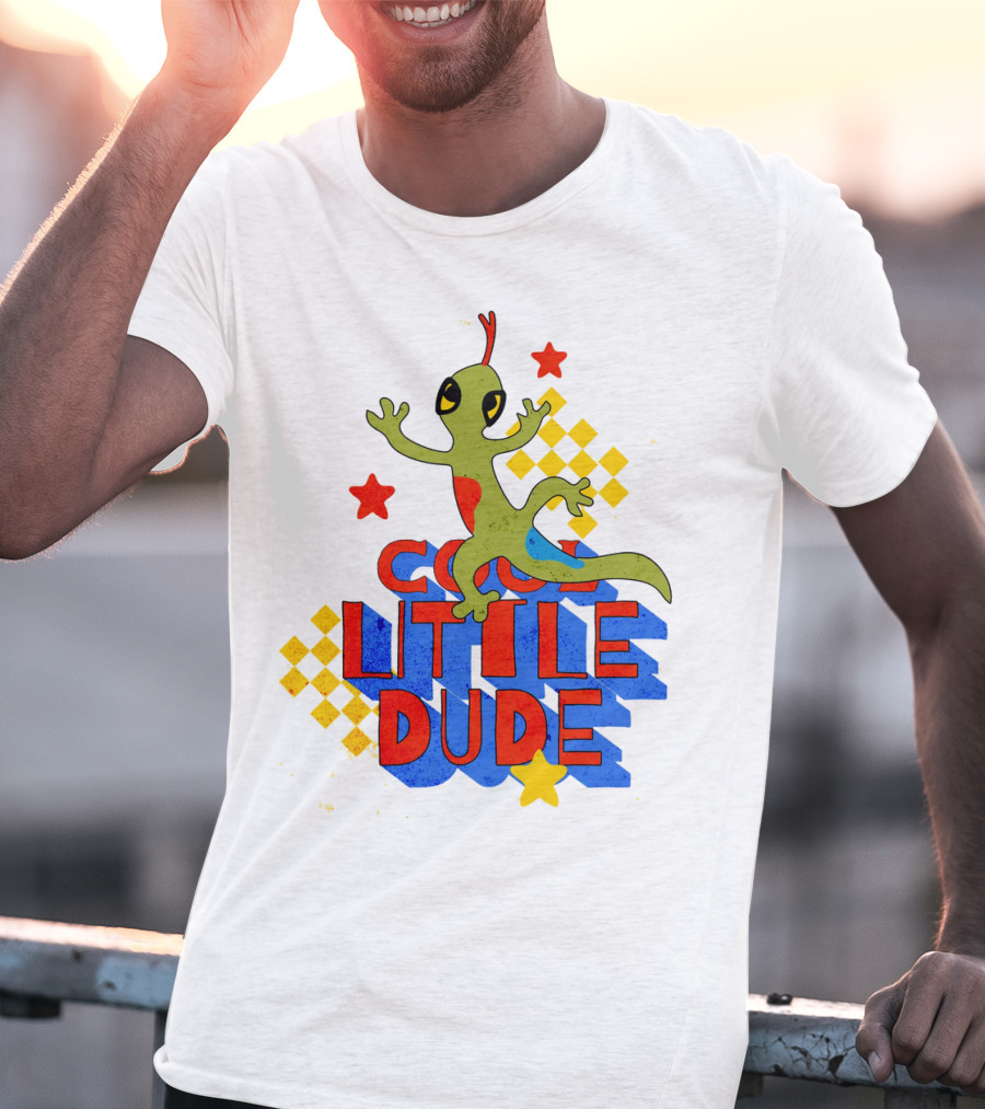 Cool Little Dude Lizard With Stars And Checkerboard T-Shirt