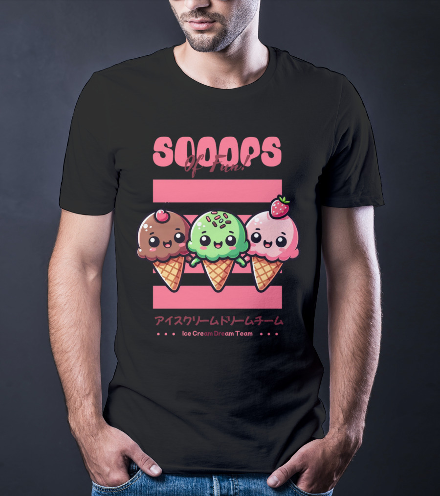 Scoops Of Fun Ice Cream Dream Team Kawaii Cones T-Shirt