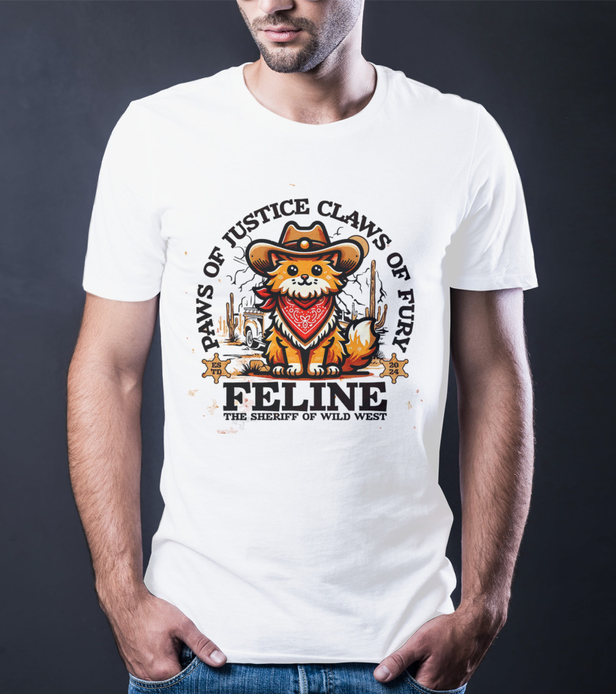 Paws Of Justice Claws Of Fury Feline The Sheriff Of Wild West T-Shirt