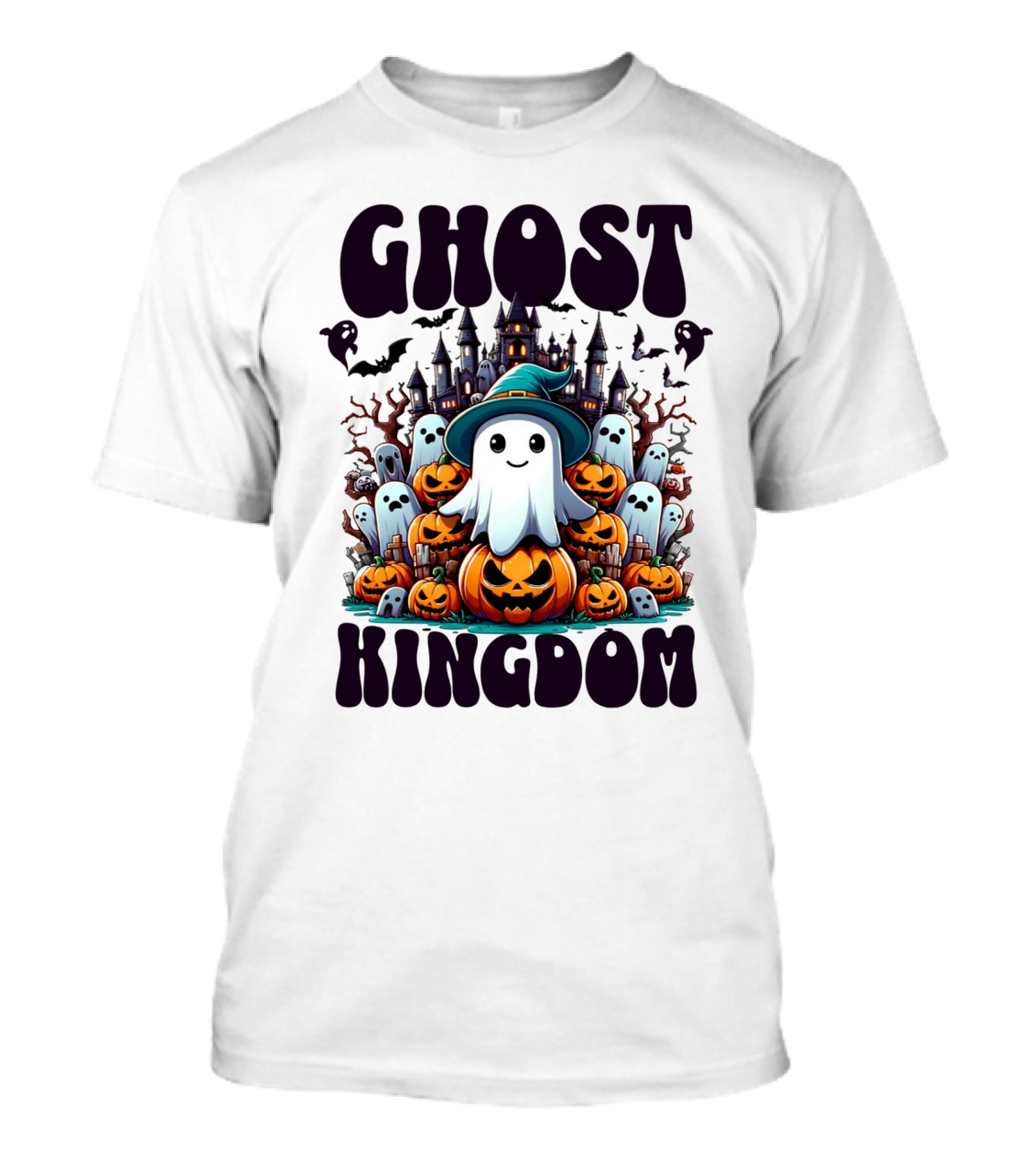 Ghost Kingdom Halloween Ghosts And Pumpkins Witches Hat Haunted Castle T-Shirt