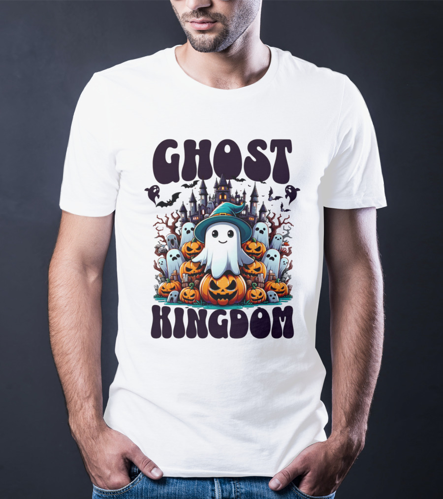 Ghost Kingdom Halloween Ghosts And Pumpkins Witches Hat Haunted Castle T-Shirt