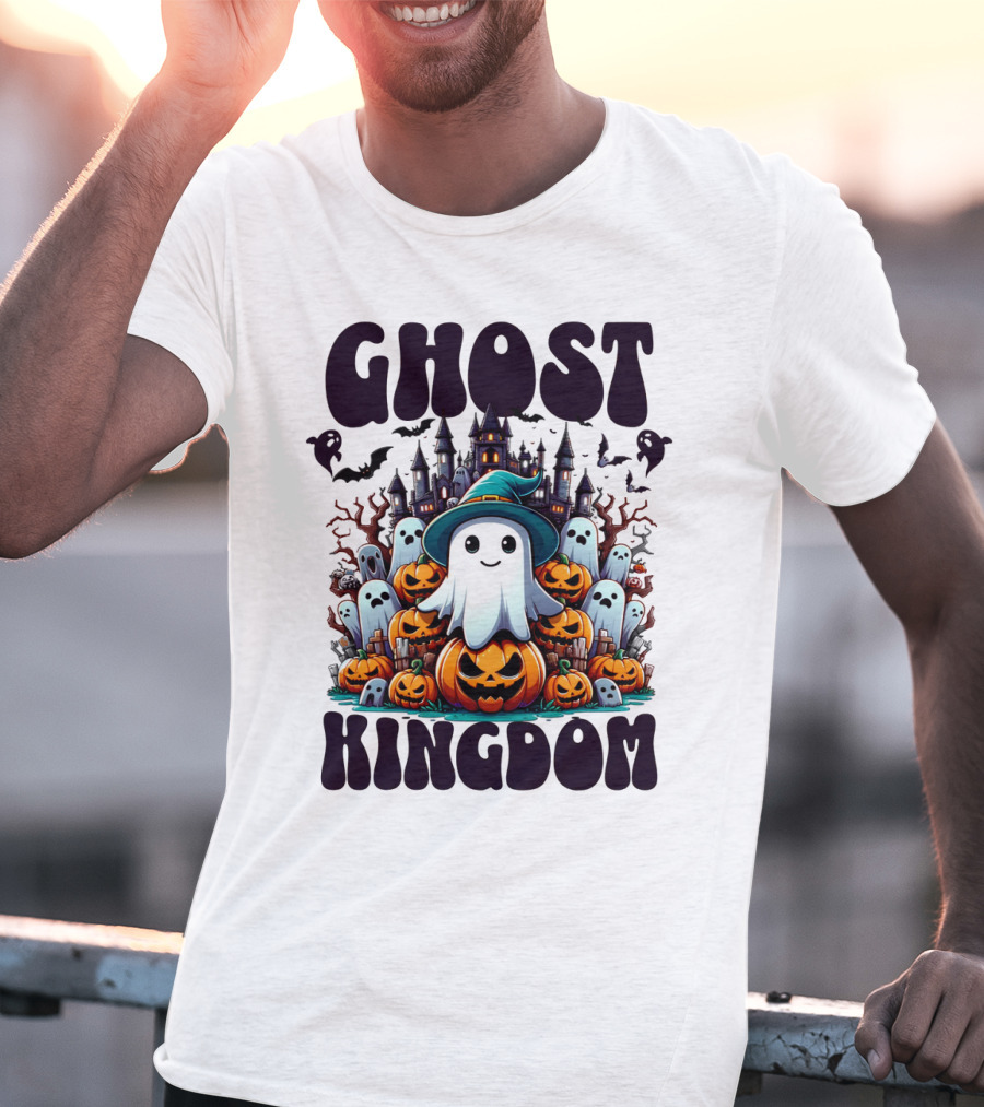 Ghost Kingdom Halloween Ghosts And Pumpkins Witches Hat Haunted Castle T-Shirt