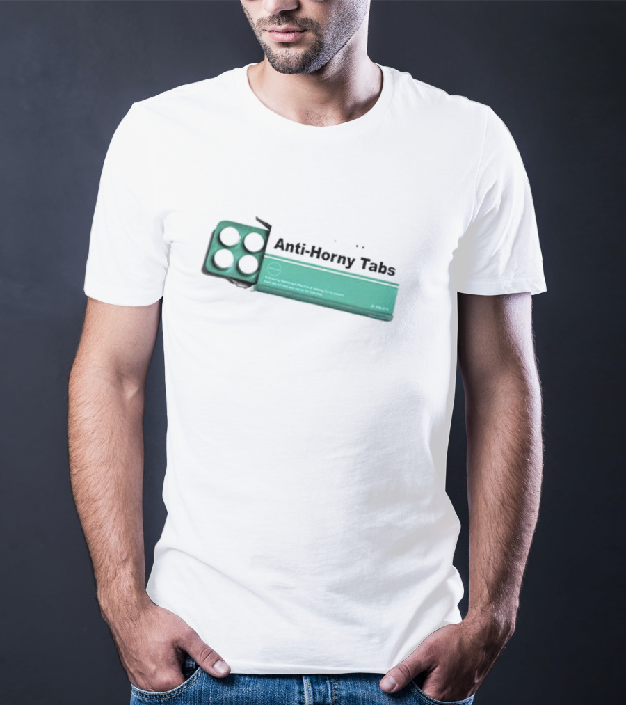 Anti-Horny Tabs Green Box Quirky Text Pills T-Shirt