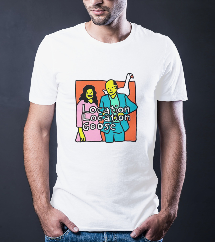 Location Location Goose Couple Cartoon Goose On Shoulder T-Shirt