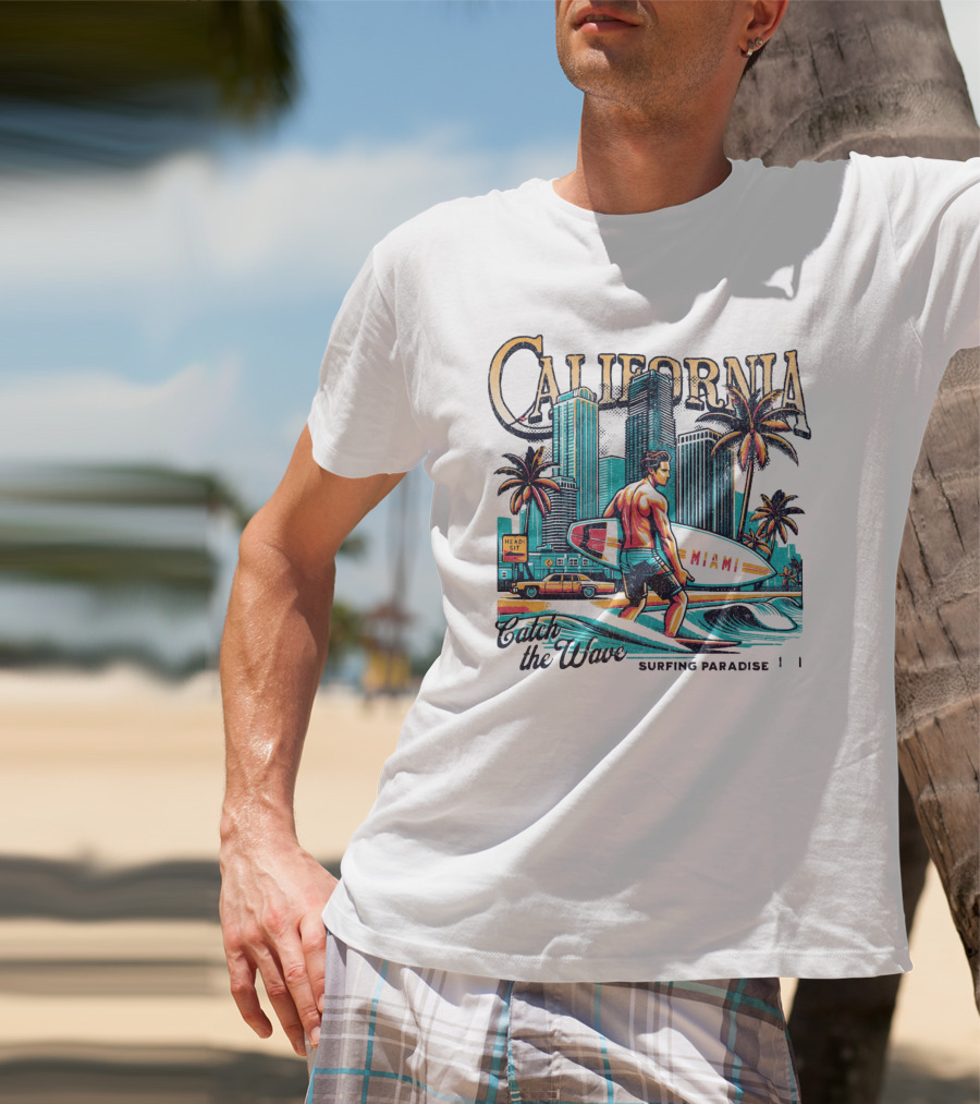 California Catch The Waves Surfing Paradise Miami T-Shirt