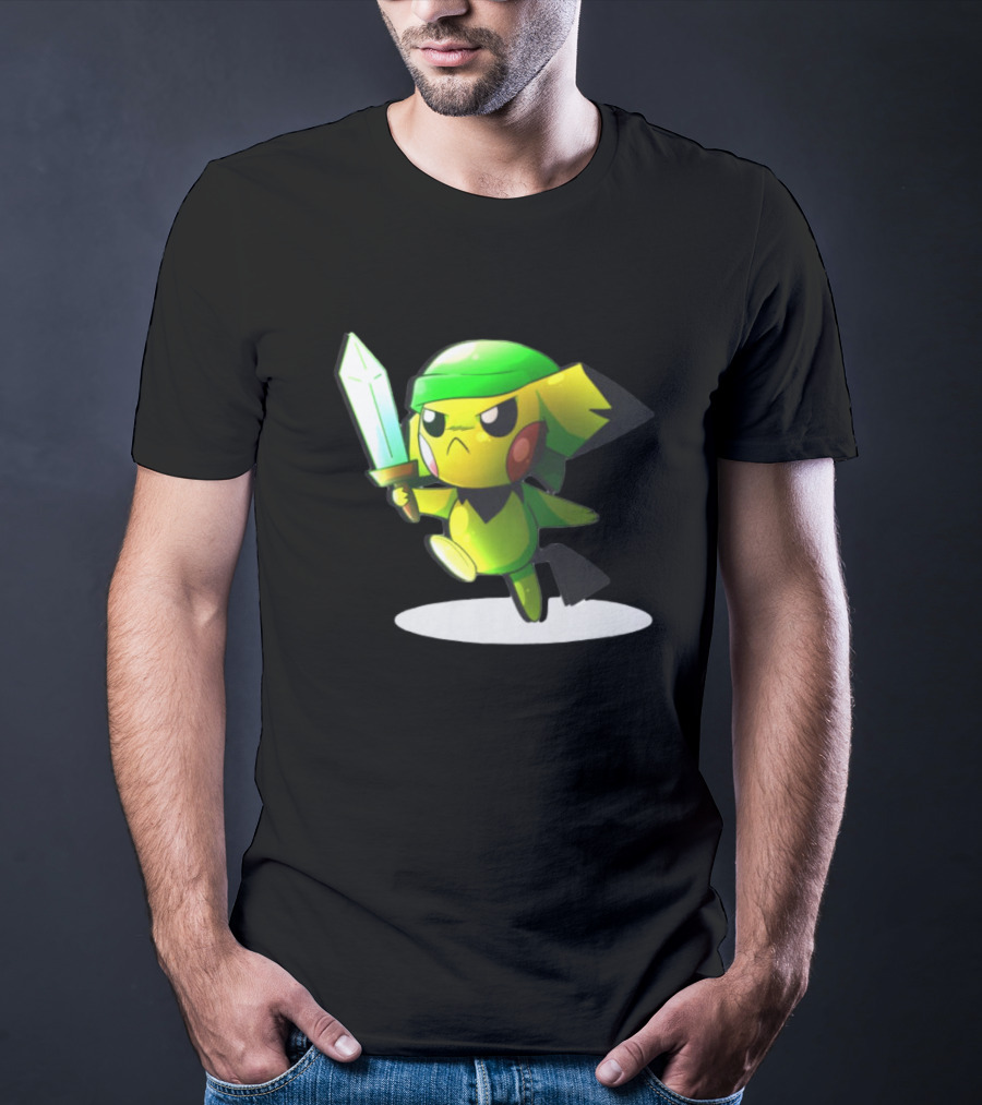 Pikachu Dressed As Link From The Legend Of Zelda With Sword In Hand T-Shirt