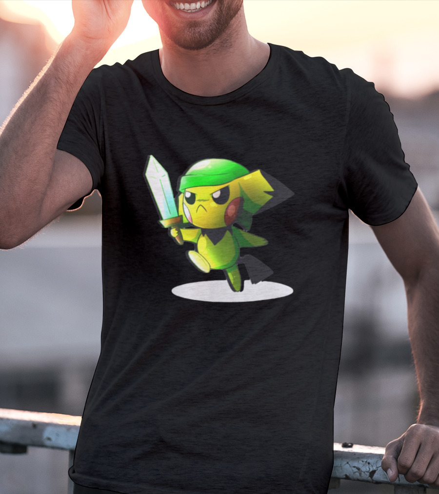 Pikachu Dressed As Link From The Legend Of Zelda With Sword In Hand T-Shirt