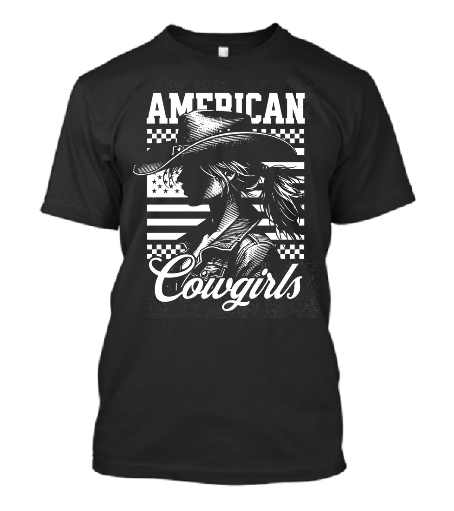 American Cowgirls Vintage Western Style Cowboy Hat Retro Flag T-Shirt