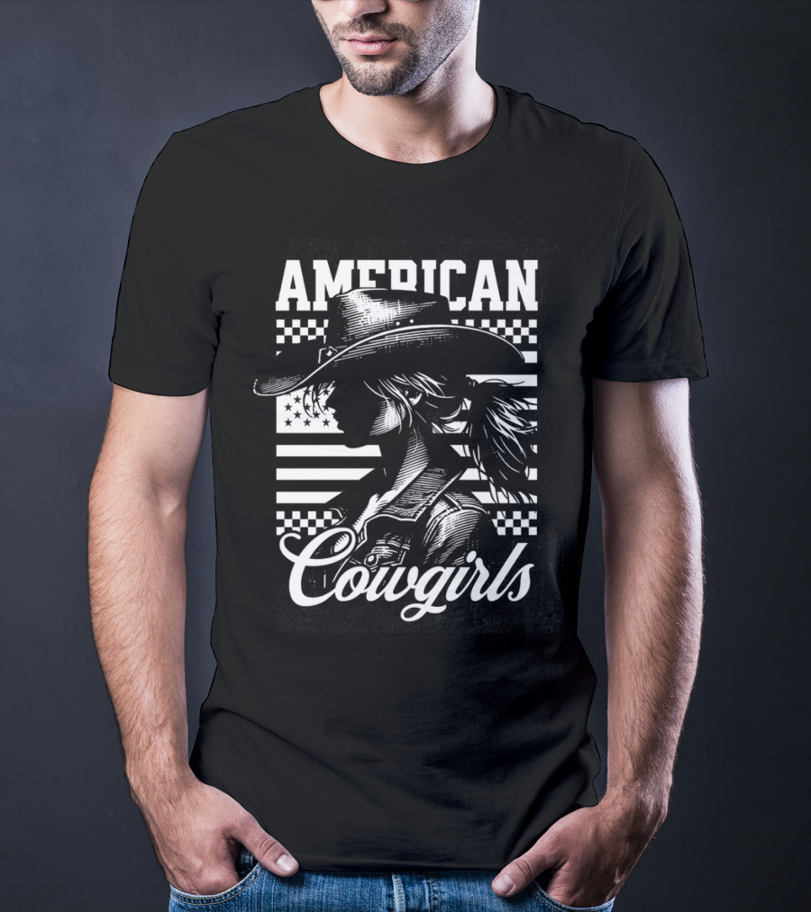 American Cowgirls Vintage Western Style Cowboy Hat Retro Flag T-Shirt